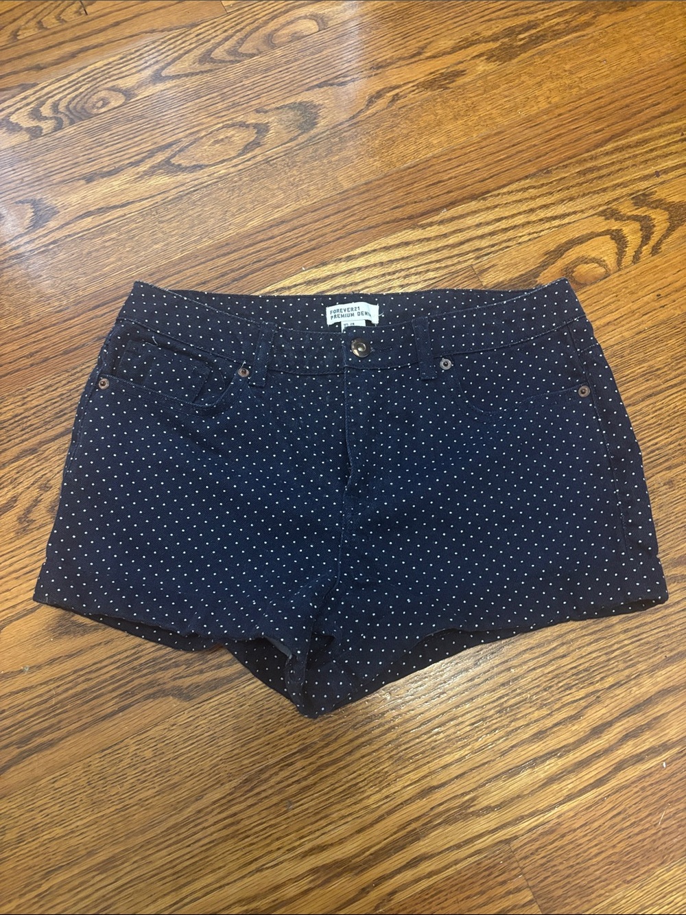 Navy Polka Dot Jean Shorts
